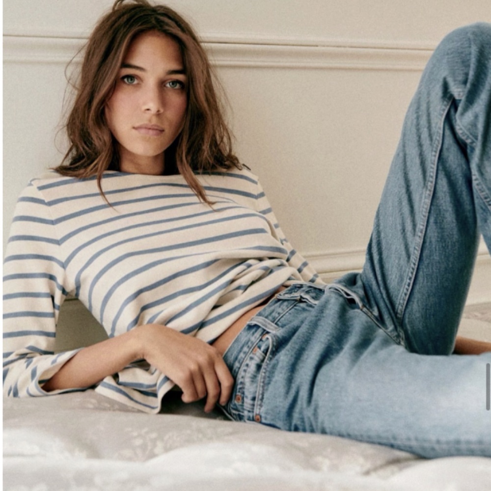 Sezane Colette Marinière Ecru / Bleu Vintage - Size M